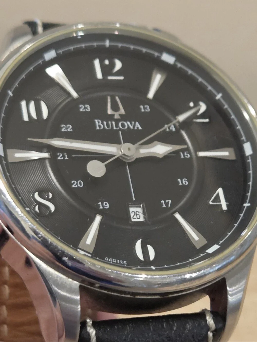 Bulova Adventurer Leather Strap Quartz 44mm Watch - Style 96B135 - Watch Has New